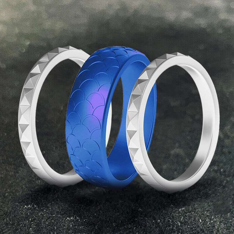 Fish Scale 3-Piece Stacking Silicone Band Ring | Gthic.com