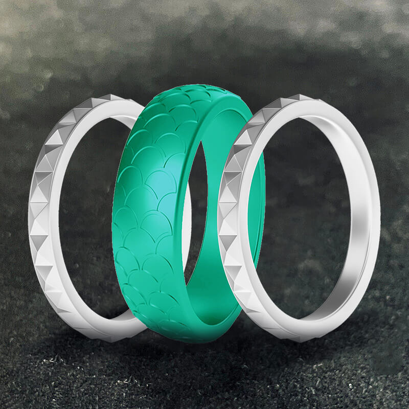 Fish Scale 3-Piece Stacking Silicone Band Ring | Gthic.com