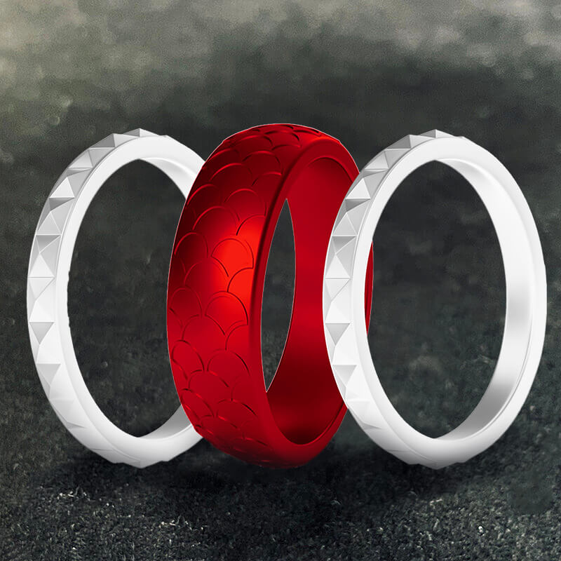 Fish Scale 3-Piece Stacking Silicone Band Ring | Gthic.com