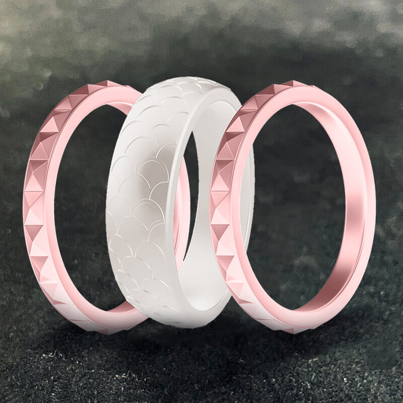 Fish Scale 3-Piece Stacking Silicone Band Ring | Gthic.com
