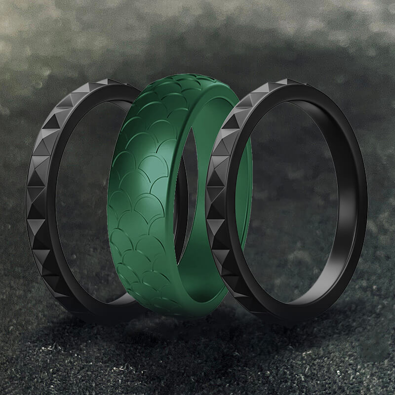 Fish Scale 3-Piece Stacking Silicone Band Ring | Gthic.com