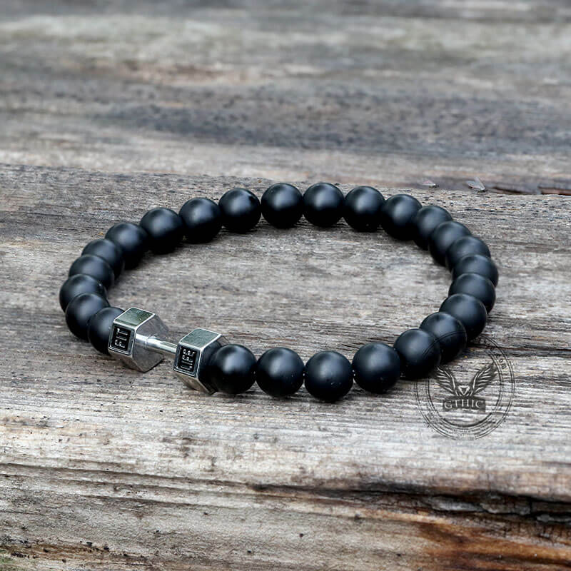 Fitness Barbell Stainless Steel Bead Bracelet | Gthic.com