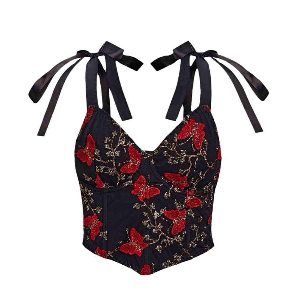 Fitted Butterfly Embroidered Drawstring Cami Top | Gthic.com