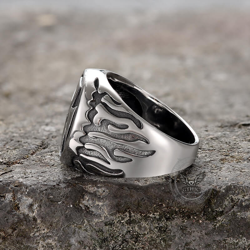 Flame Cross Stainless Steel Ring | Gthic.com