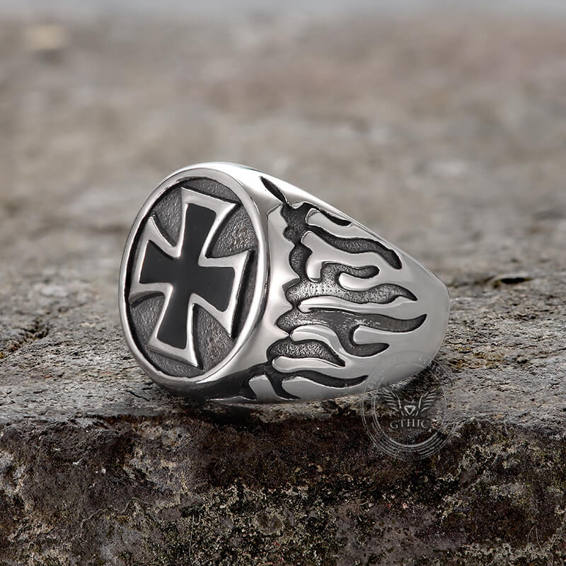 Flame Cross Stainless Steel Ring | Gthic.com