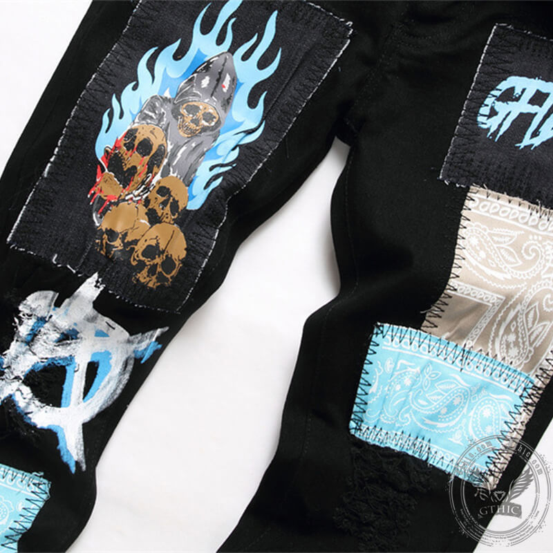 Flame Grim Reaper Cotton Halloween Pants | Gthic.com