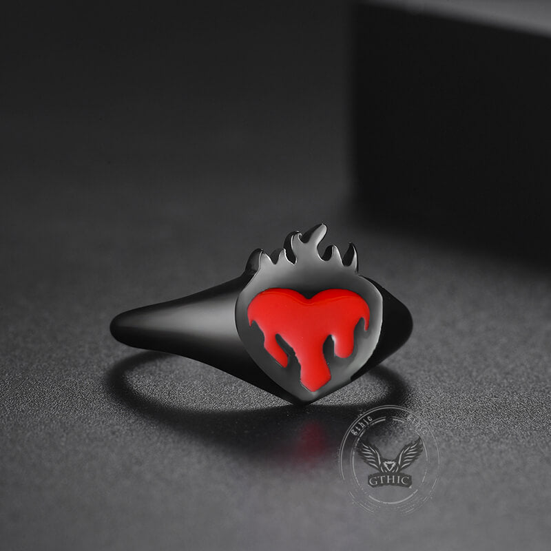 Flame Heart Shape Stainless Steel Oil Drop Ring | Gthic.com
