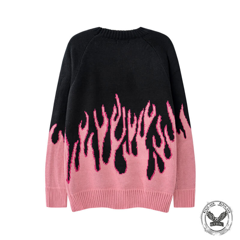 Flame Pattern Knitted Pullover Sweater