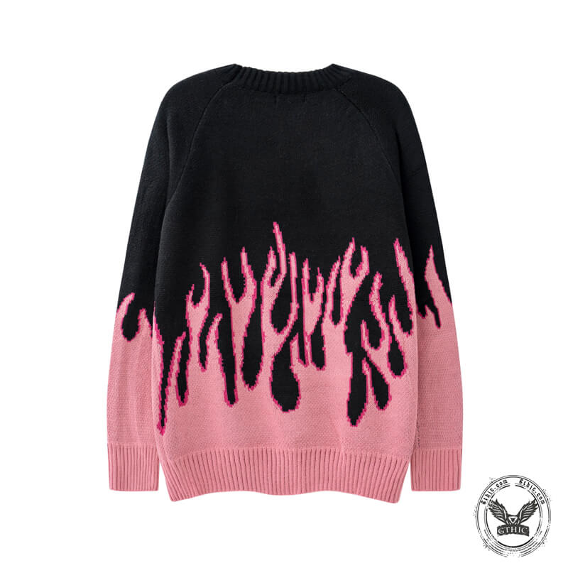 Suéter tipo jersey de punto con estampado de llamas