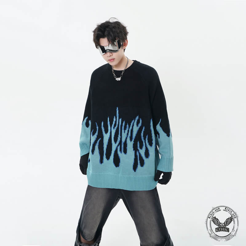 Flame Pattern Knitted Pullover Sweater | Gthic.com