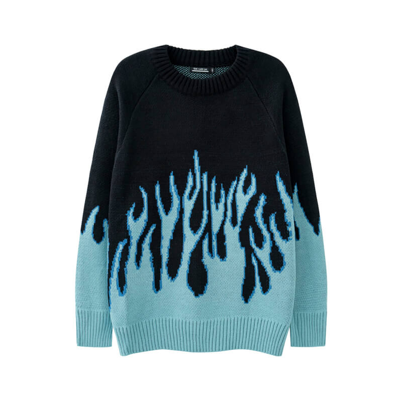 Flame Pattern Knitted Pullover Sweater