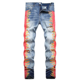 Flame Print Cotton Distressed Pants | Gthic.com