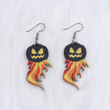 Flame Pumpkin Wood Halloween Earrings
