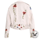 Floral Embroidered Studded Leather Biker Jacket | Gthic.com