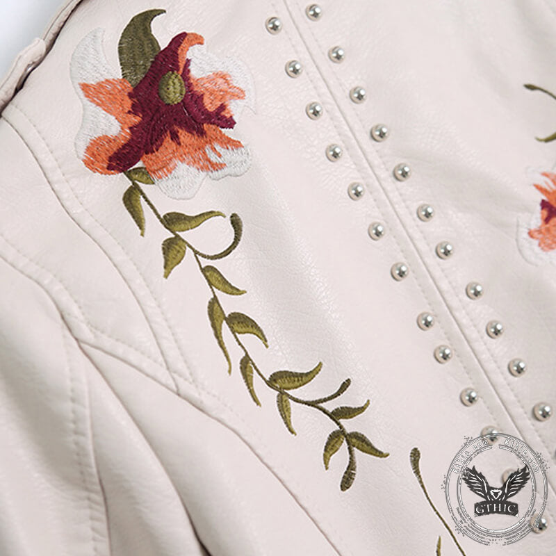 Floral Embroidered Studded Leather Biker Jacket – GTHIC