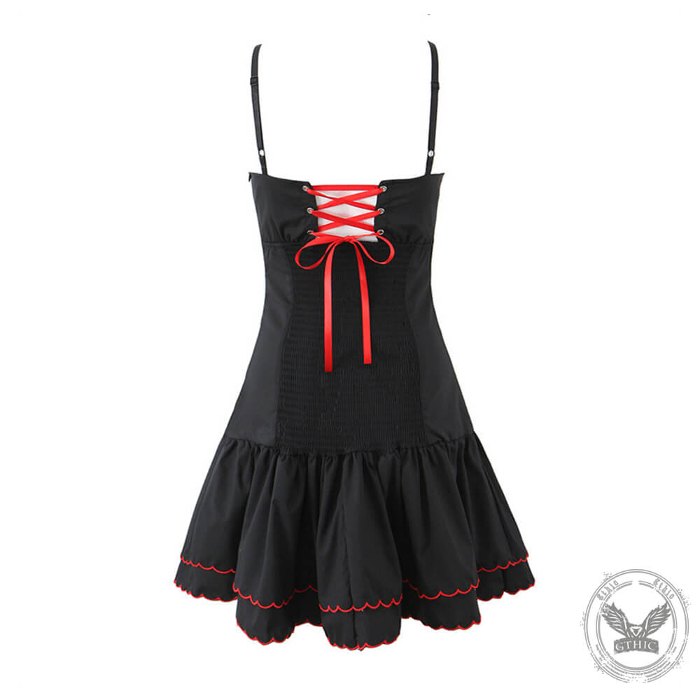 Floral Embroidery Back Tie-Back Suspender Dress 03 | Gthic.com