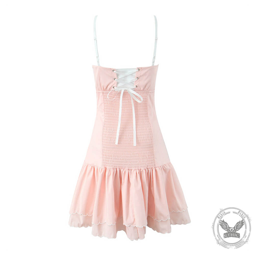 Floral Embroidery Back Tie-Back Suspender Dress