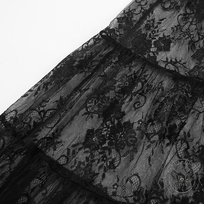 Floral pattern High Waist Flare Maxi Lace skirt