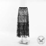 Floral pattern High Waist Flare Maxi Lace skirt | Gthic.com