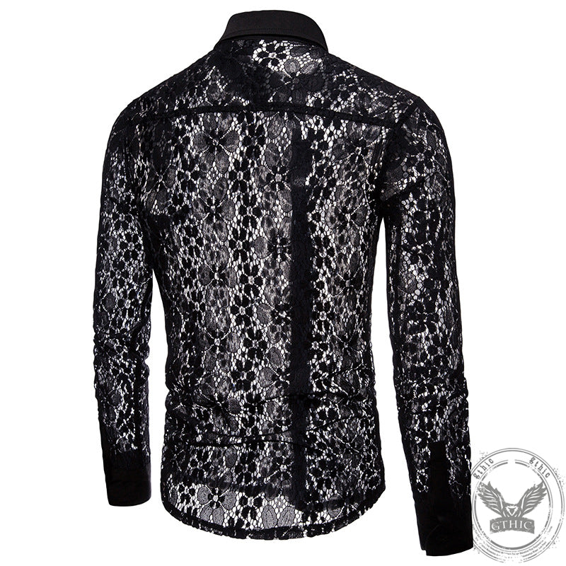 Floral Pattern Lace Lapel Men’s Shirt | Gthic.com