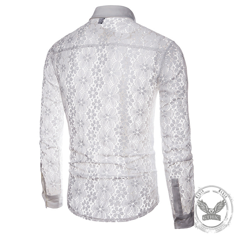 Floral Pattern Lace Lapel Men’s Shirt | Gthic.com