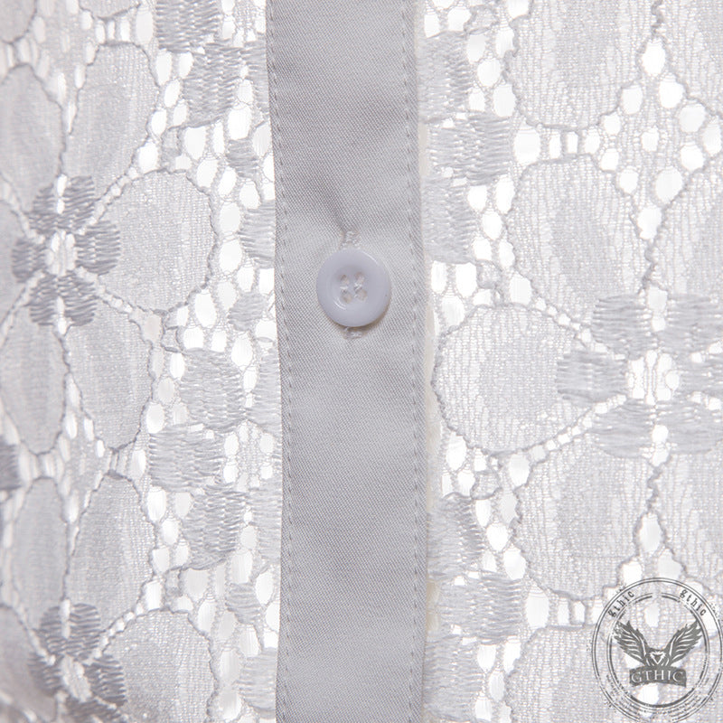 Floral Pattern Lace Lapel Men’s Shirt