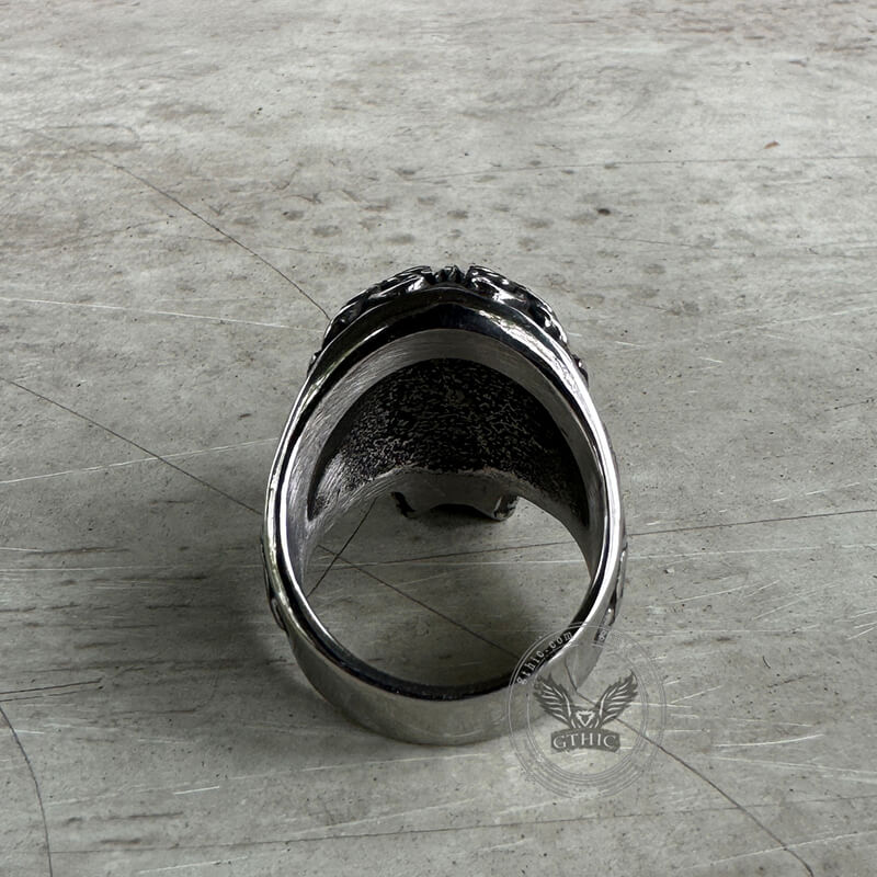 Floral Pattern Skull Head Stainless Steel Ring