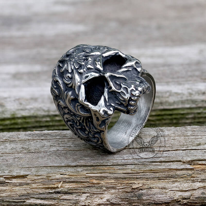 Anello estetico scuro, anello con testa di teschio grande, anello con teschio in argento gotico Anello estetico scuro, anello con testa di teschio grande, anello con teschio in argento gotico
