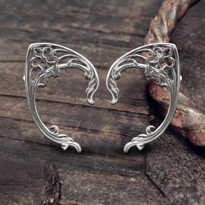 Floral Pattern Stainless Steel Elf Ear Cuff | Gthic.com