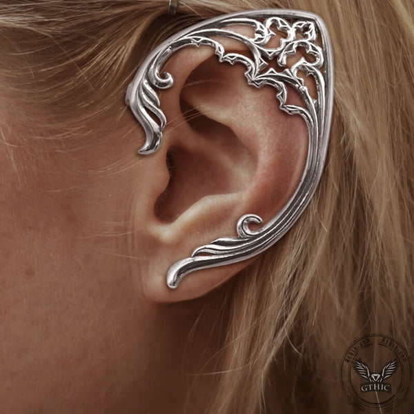 Floral Pattern Stainless Steel Elf Ear Cuff | Gthic.com