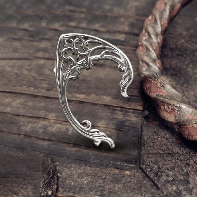 Floral Pattern Stainless Steel Elf Ear Cuff | Gthic.com