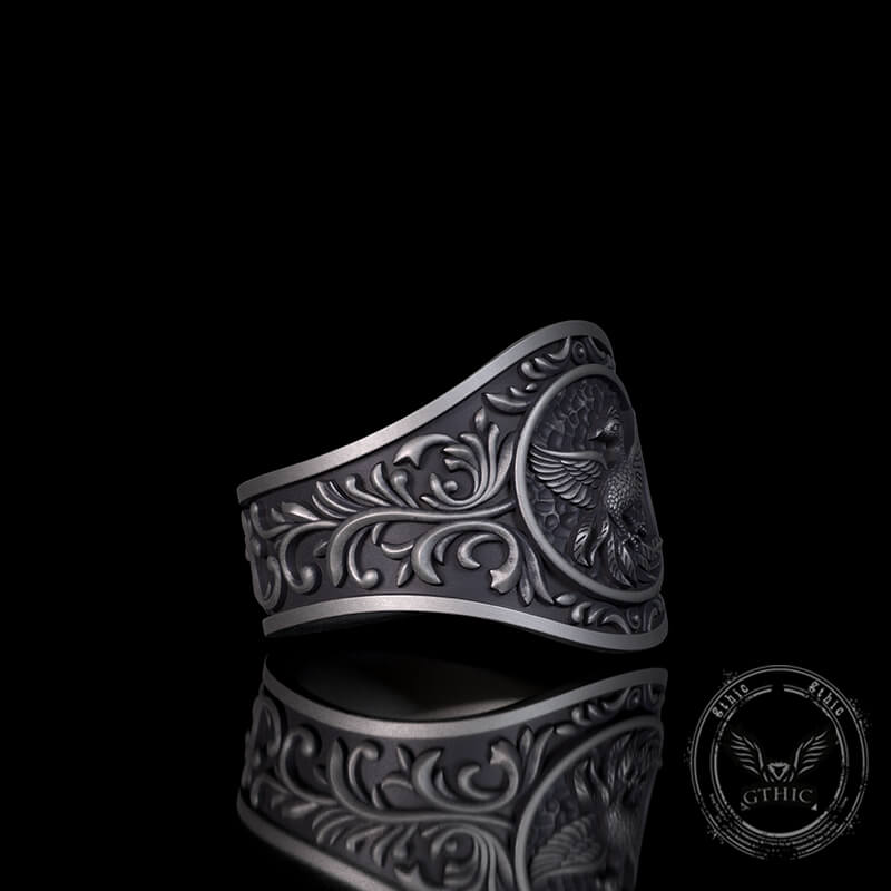 Floral Scrolls Phoenix Sterling Silver Ring