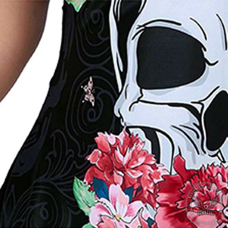Floral Skull One Piece Swim Dress