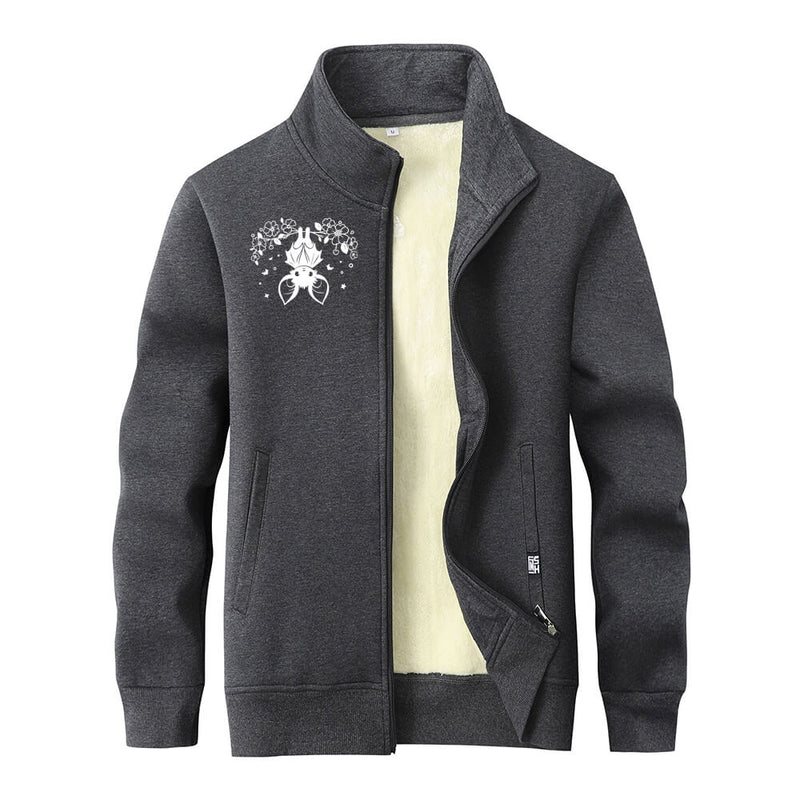 Flower Bat Print Stand Collar Zip Cardigan