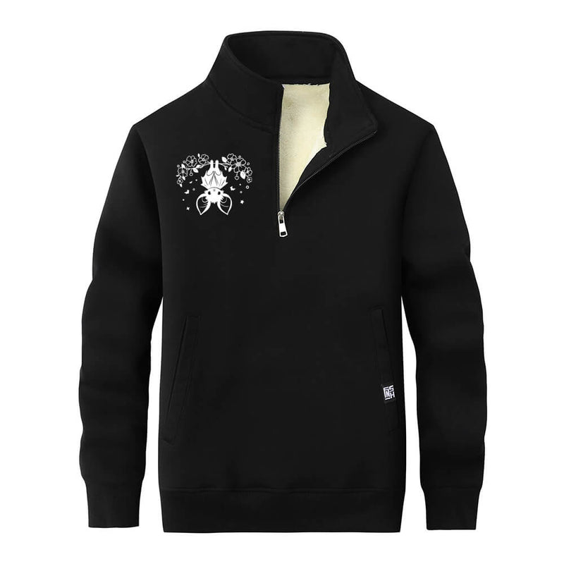 Flower Bat Print Stand Collar Zip Sweatshirt | Gthic.com