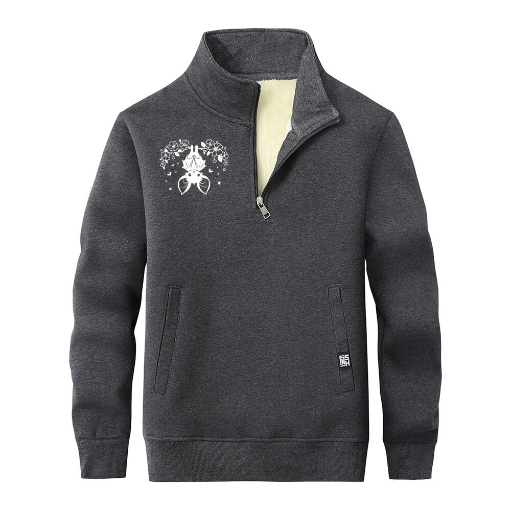 Flower Bat Print Stand Collar Zip Sweatshirt | Gthic.com