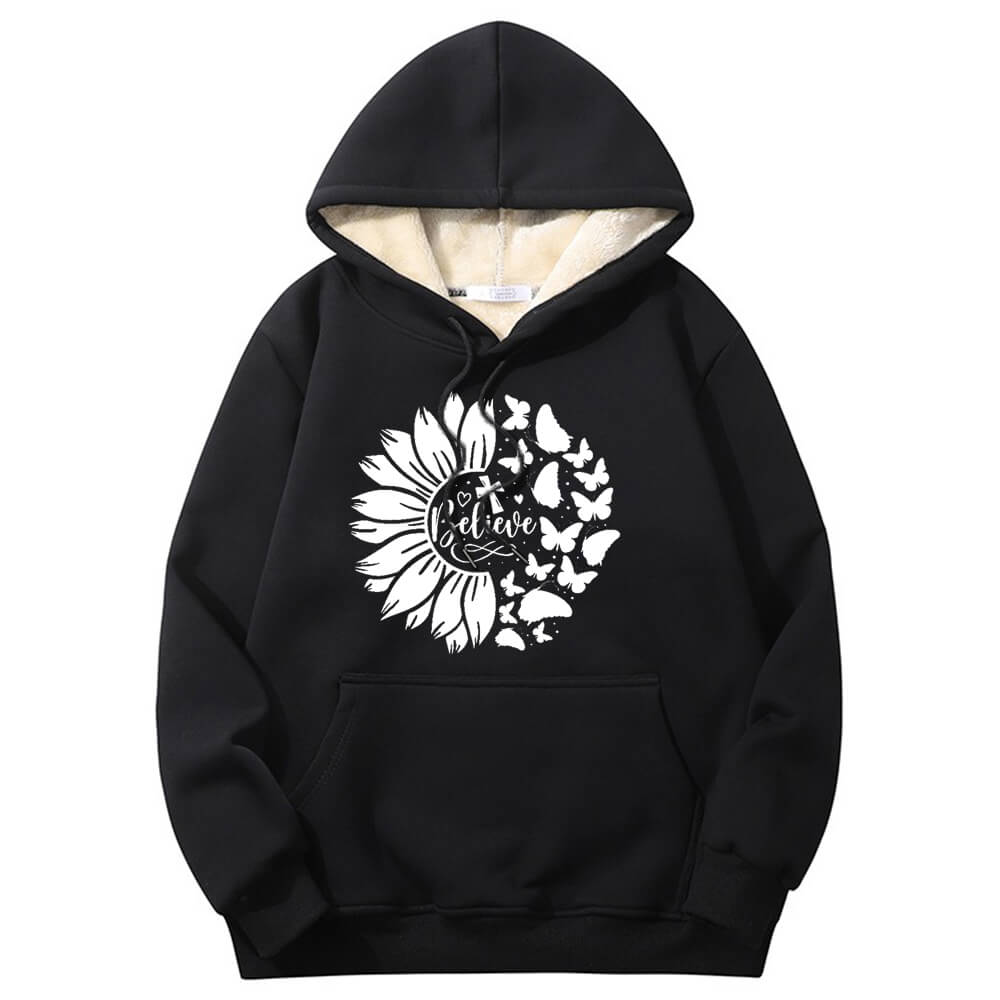 Flower Butterfly Believe Cross Crew Collar Hoodie | Gthic.com