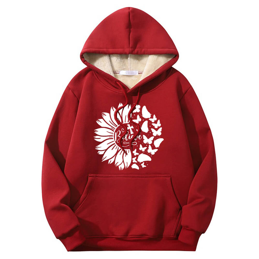 Flower Butterfly Believe Cross Crew Collar Hoodie | Gthic.com