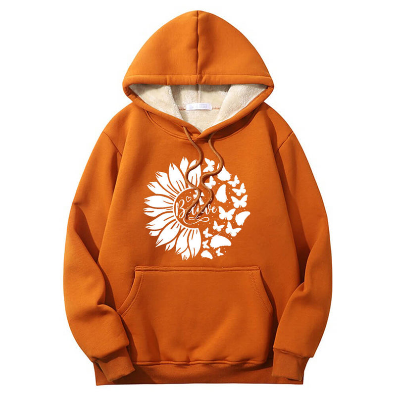 Flower Butterfly Believe Cross Crew Collar Hoodie | Gthic.com