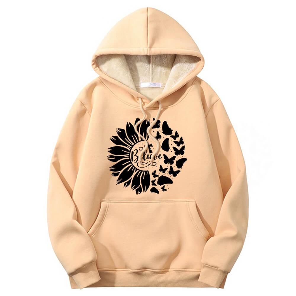 Flower Butterfly Believe Cross Crew Collar Hoodie | Gthic.com