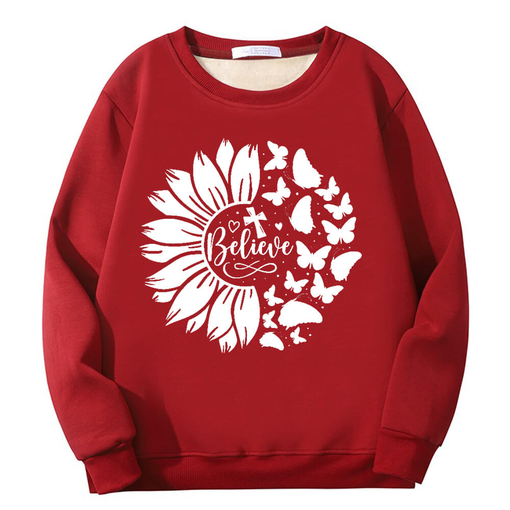 Flower Butterfly Believe Cross Crew Collar Sweatshirt | Gthic.com