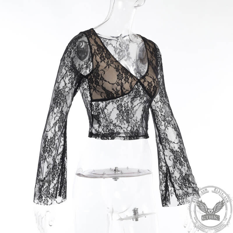 Flower Embroidered Polyester Top | Gthic.com