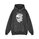 Flower Half Face Skull Vintage Washed Hoodie | Gthic.com