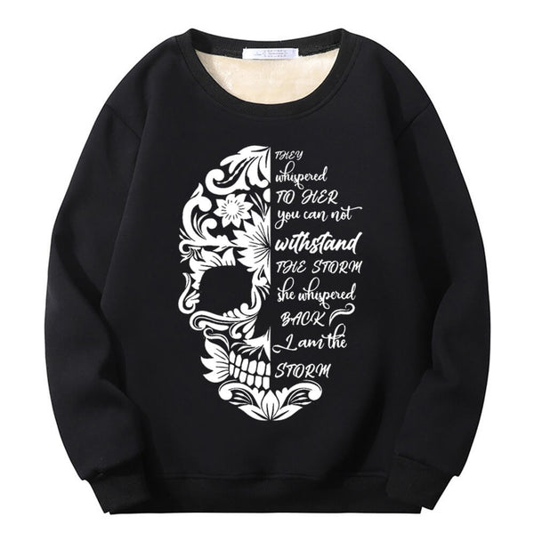 Flower Half Skull Head Crew Collar Sweatshirt | Gthic.com