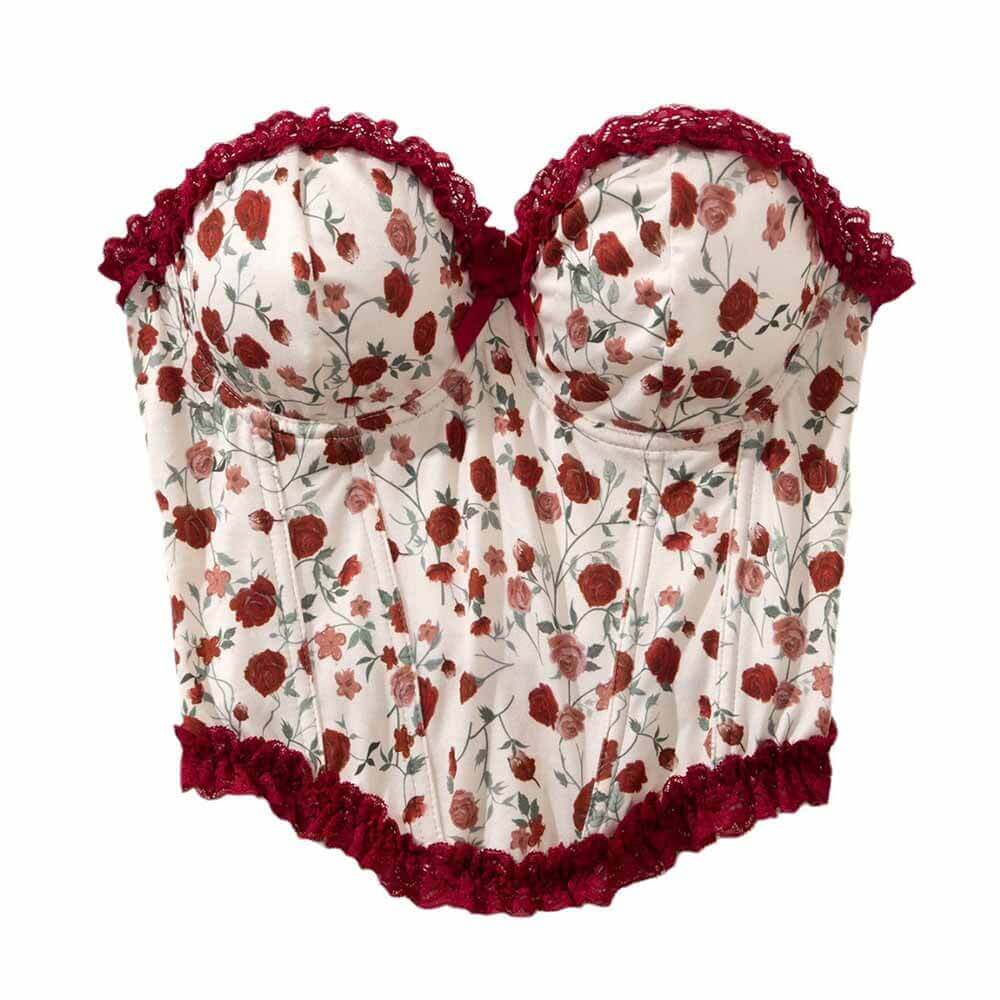 Flower Print Lace Patchwork Herringbone Tube Top | Gthic.com