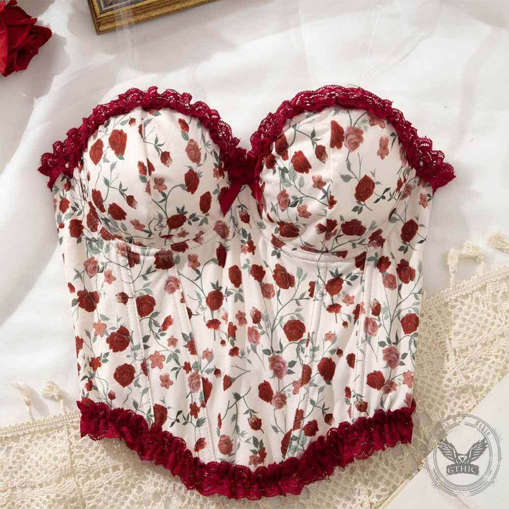 Flower Print Lace Patchwork Herringbone Tube Top | Gthic.com