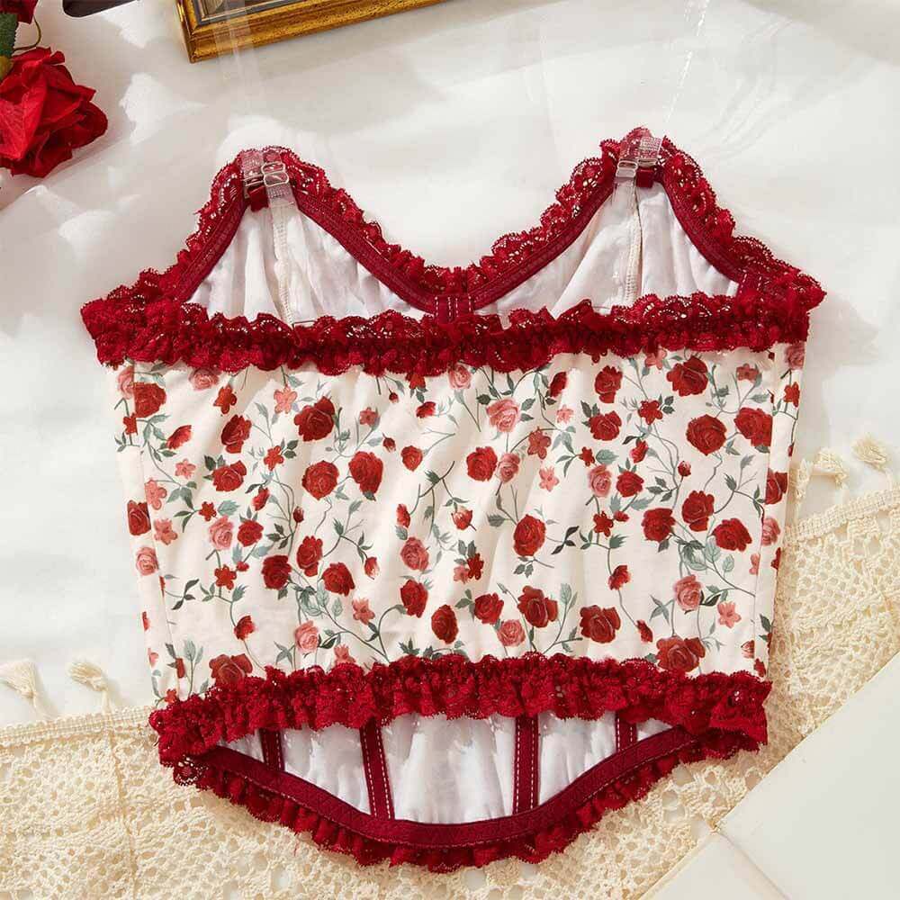 Flower Print Lace Patchwork Herringbone Tube Top | Gthic.com