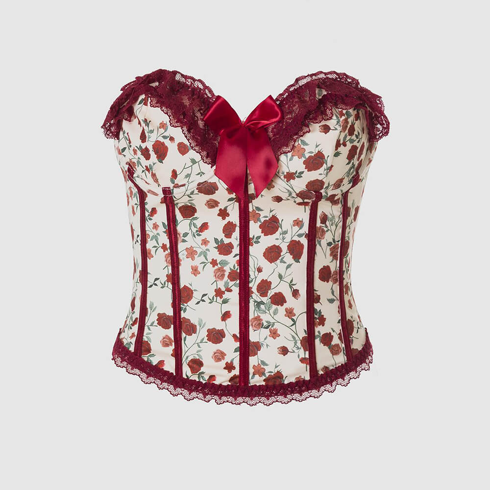 Flower Print Lace Patchwork Herringbone Tube Top | Gthic.com