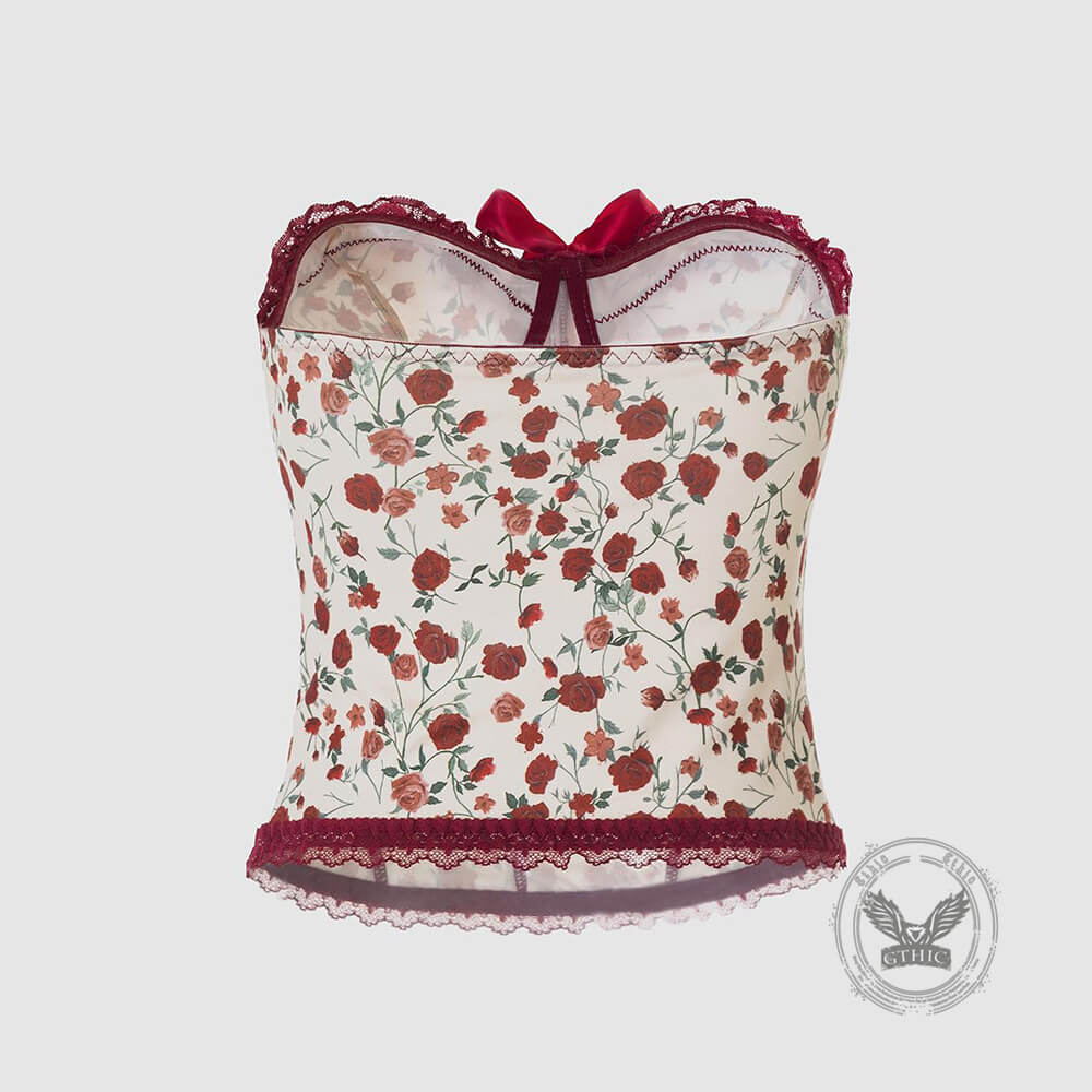 Flower Print Lace Patchwork Herringbone Tube Top | Gthic.com