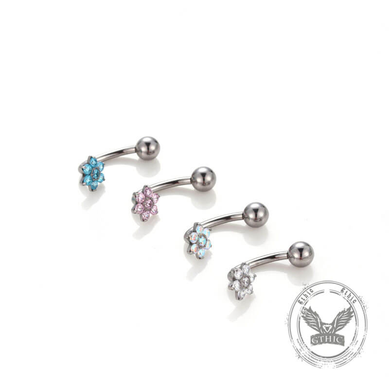 Flower Zircon G23 Titanium Belly Button Ring